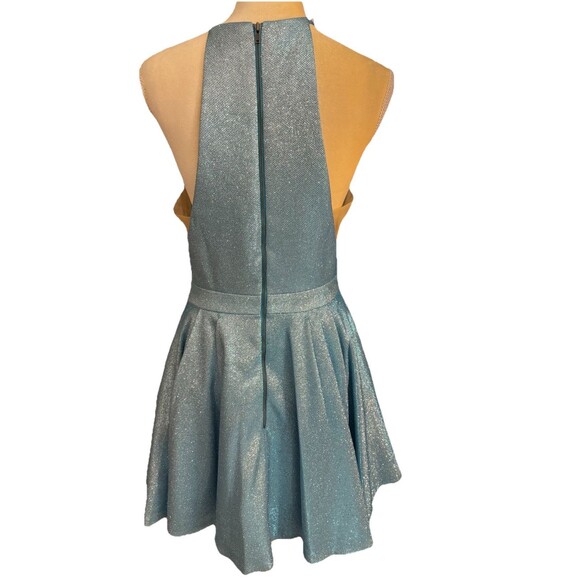 Sherri Hill Cocktail Dress Sz. 10 Blue Short Halter Glitter Shimmer Prom Formal - Picture 3 of 16